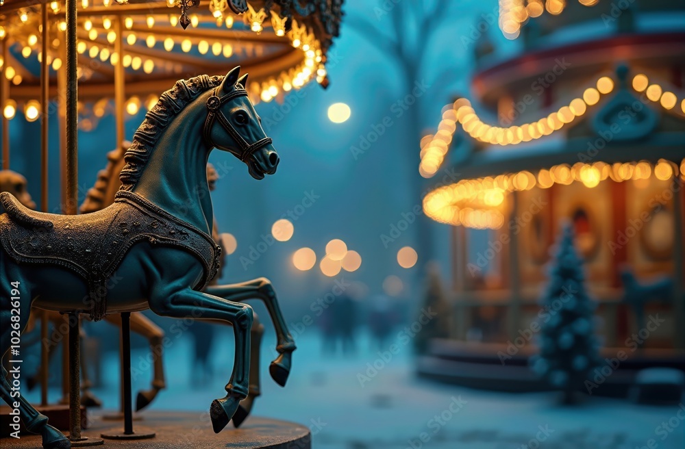 Obraz premium Carousel horse at illuminated fairground