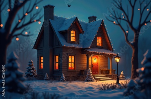 Cozy Winter Cottage Night