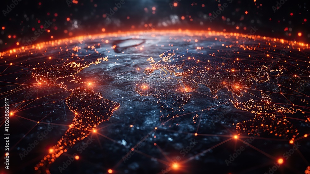 Obraz premium A communication technology background illustrating global networks, internet business, and social connections in cyberspace.