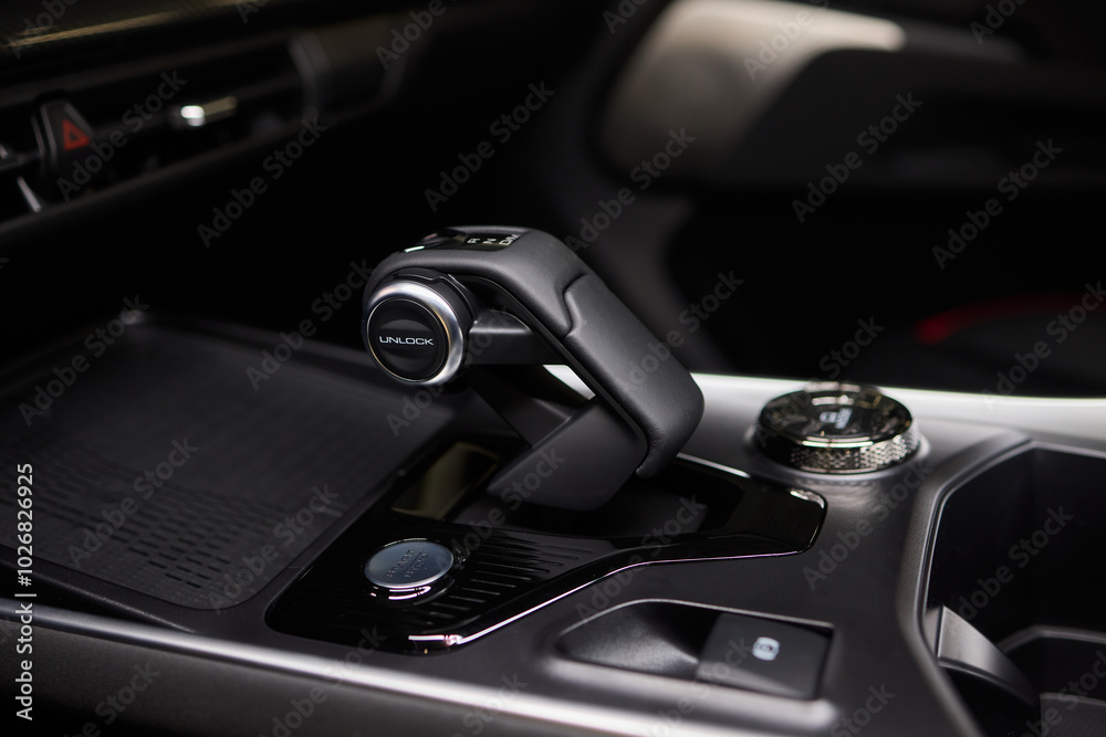 Macro shot of a car gear lever an essential auto part Macro shot of a car gear lever an essential auto part