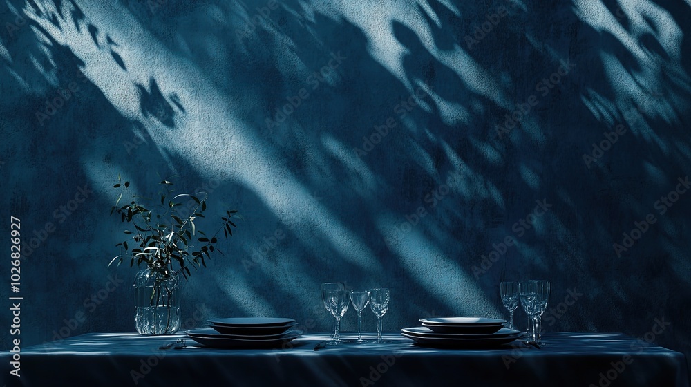 Obraz premium Elegant Table Setting in Soft Blue Shadows