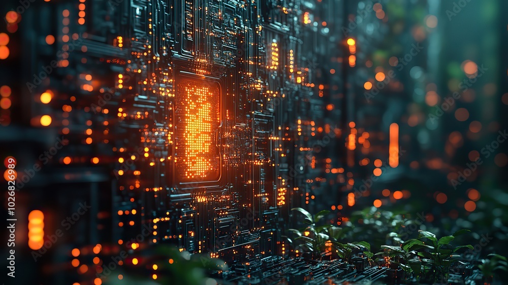 Obraz premium A concept depicting AI upgrades in application software and hardware, symbolizing the ongoing evolution of digital technology solutions.