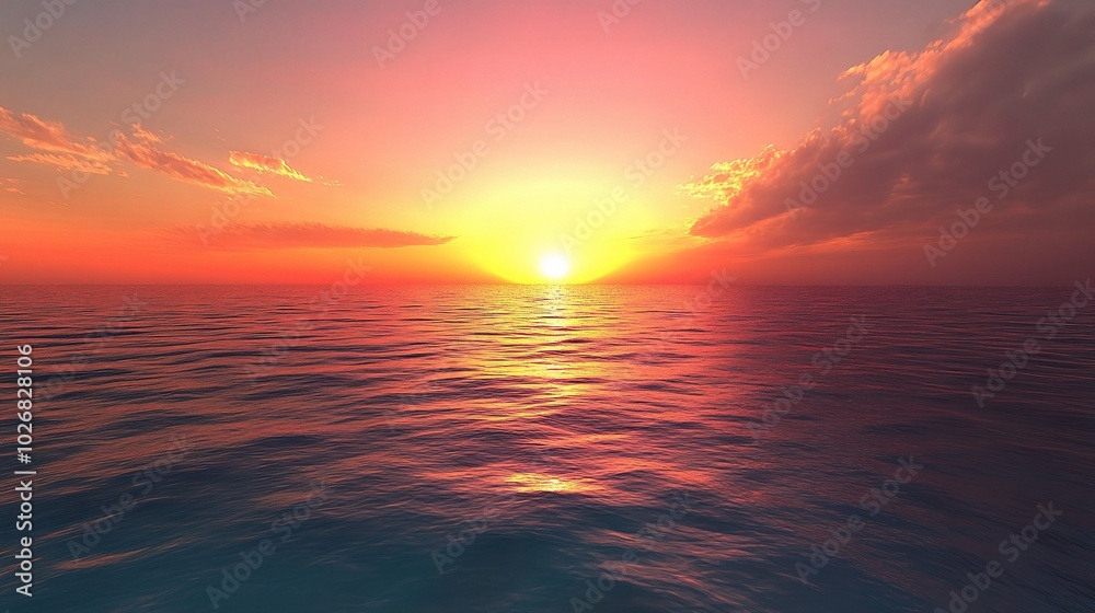 Tranquil Sunset Over Calm Ocean Waters Tranquil Sunset Over Calm Ocean Waters