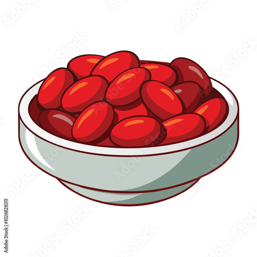 Red beans in dish vector illustration isolated on a white background