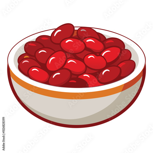 Red beans in dish vector illustration isolated on a white background