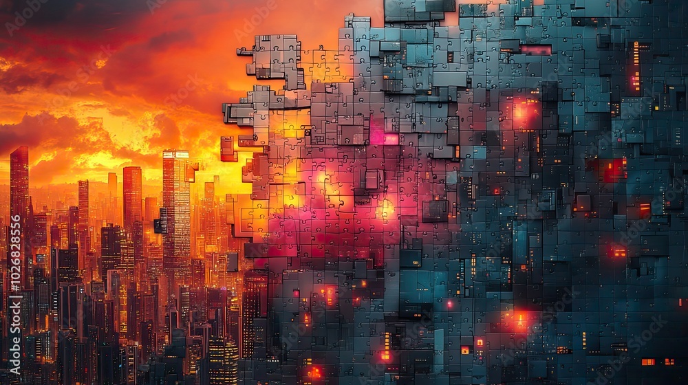 Obraz premium A cybersecurity-themed puzzle visualizes the complex process of achieving maximum protection, emphasizing the importance of comprehensive digital security.