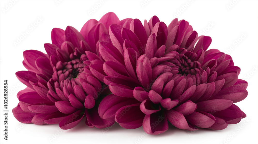 Deep magenta chrysanthemum flower isolated on white background, featuring bold and vibrant petals with intricate detailing, no shadow, and a clean high-resolution cutout 