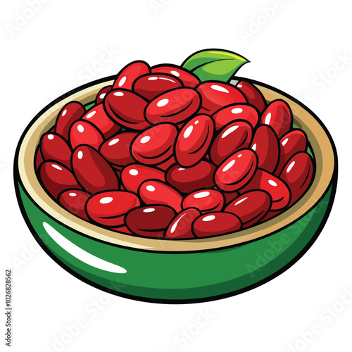 Red beans in dish vector illustration isolated on a white background