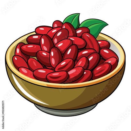 Red beans in dish vector illustration isolated on a white background