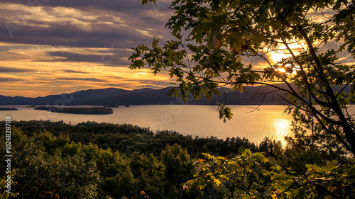 Fall Foliage Sunset in Lake George New York Adirondack Park Landscape Backgrounds