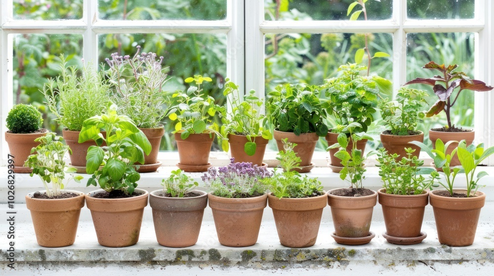 A Row of Potted Plants on a Windowsill