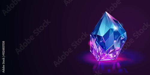 Large, faceted gemstone with a vibrant mix of blue and purple hues, set against a dark background that highlights its sparkling surface.