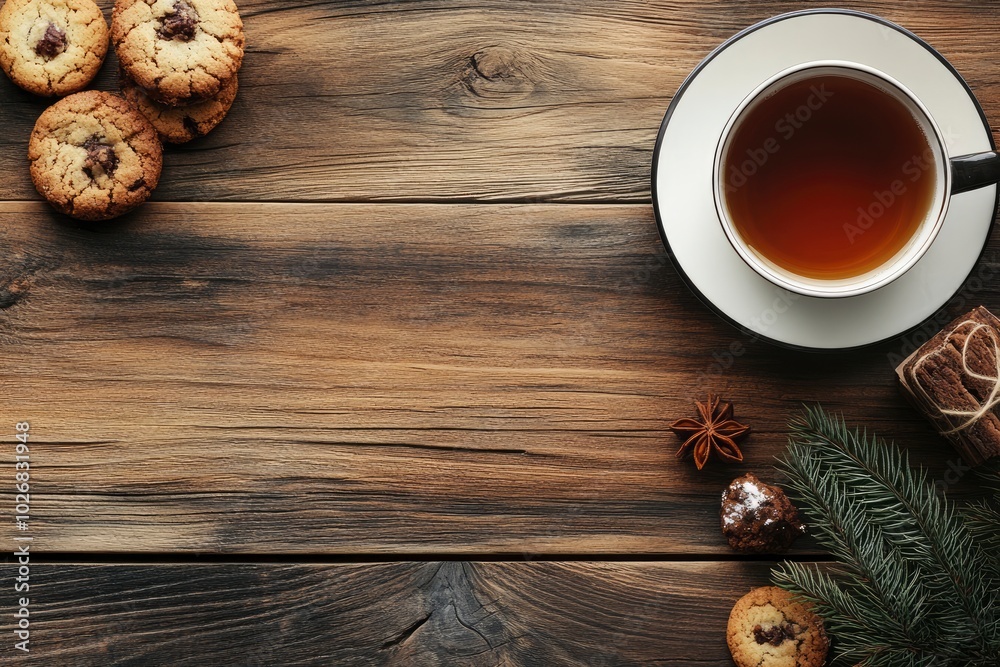 Tea and cookies background - generative ai Tea and cookies background - generative ai