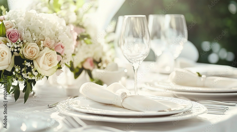 Elegant Wedding Table Setting with Floral Arrangements Elegant Wedding Table Setting with Floral Arrangements