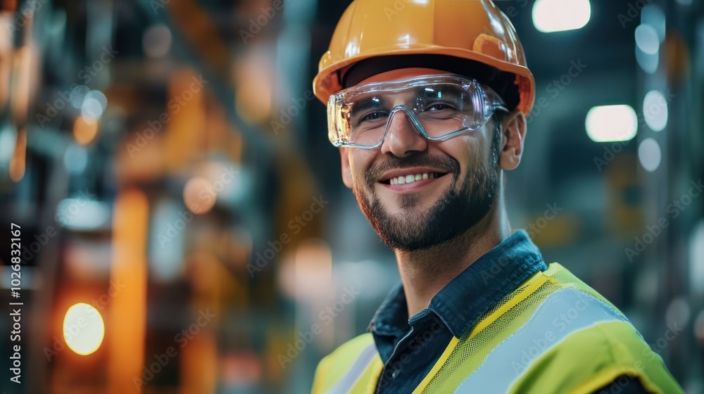 confident male engineer wearing safety glasses and a high-visibility uniform, confident male engineer wearing safety glasses and a high-visibility uniform,
