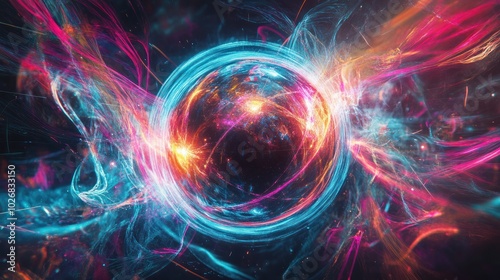 Futuristic representation of a quantum magnetic field,