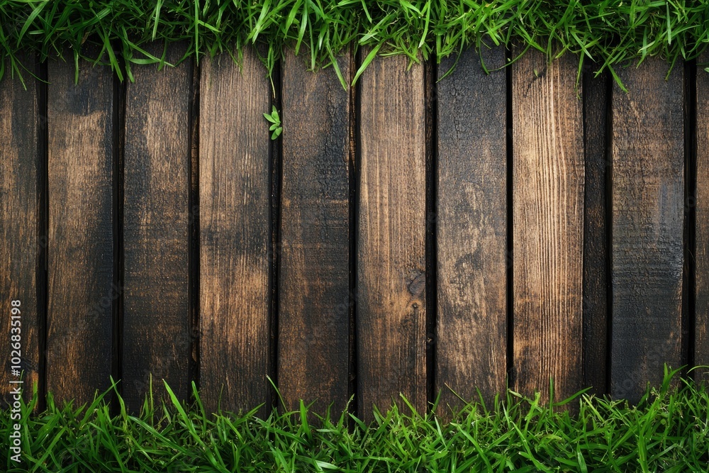 Wooden with a green grass backgrounds - generative ai Wooden with a green grass backgrounds - generative ai