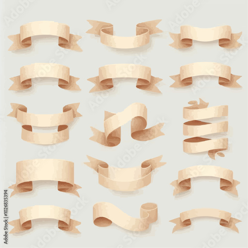Curled vintage paper ribbons and banners collection for label design