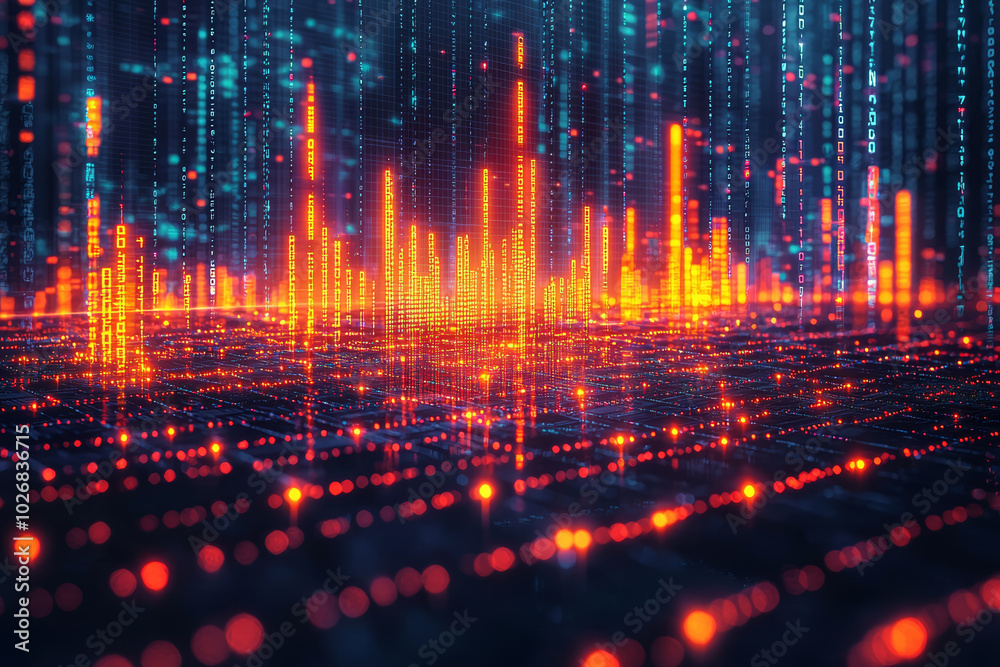 A machine learning algorithm predicting market trends, representing AI's role in financial forecasting. Concept of finance. A machine learning algorithm predicting market trends, representing AI's role in financial forecasting. Concept of finance.