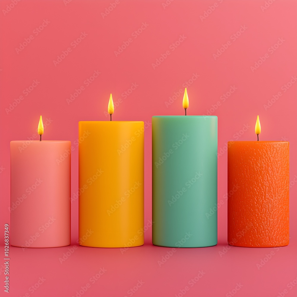 Colorful candles glowing against a vibrant pink backdrop Colorful candles glowing against a vibrant pink backdrop