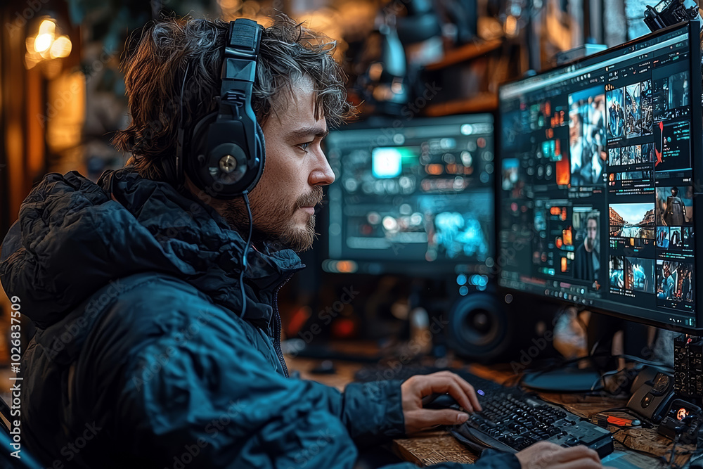A freelancer managing multiple clients from a home office, showcasing the rise of freelance and gig work. Concept of freelance work.