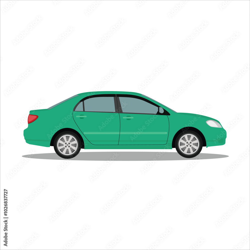 Vector illustration of single sedan in cartoon flat style. Compact sedan land vehicle in colorful with shadow. Modern technology of transportation. Luxury car in side view. Gasoline and electric car Vector illustration of single sedan in cartoon flat style. Compact sedan land vehicle in colorful with shadow. Modern technology of transportation. Luxury car in side view. Gasoline and electric car