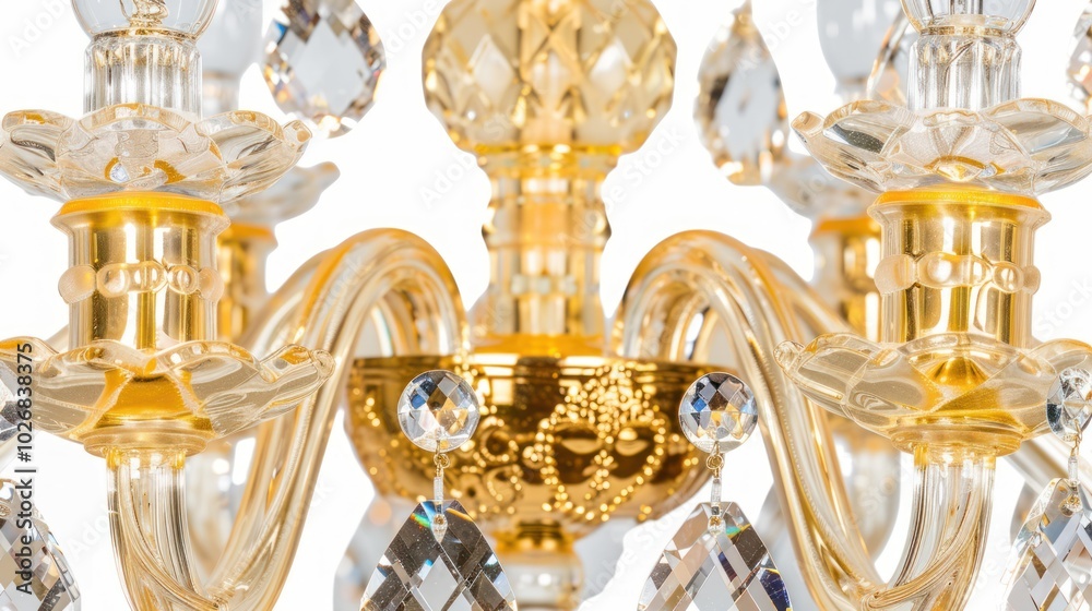 Close-up of a Gold and Crystal Chandelier Arm Close-up of a Gold and Crystal Chandelier Arm