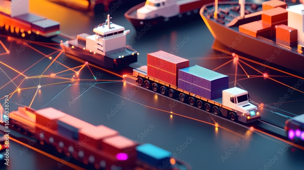 Fototapeta premium Sleek Digital 3D Mesh Transportation Illustration