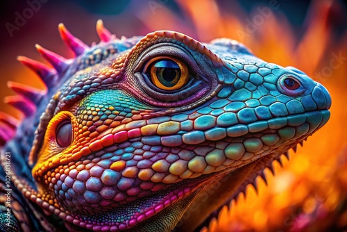 Mysterious Reptilian Race with Intricate Scales and Vibrant Colors in an Otherworldly Landscape