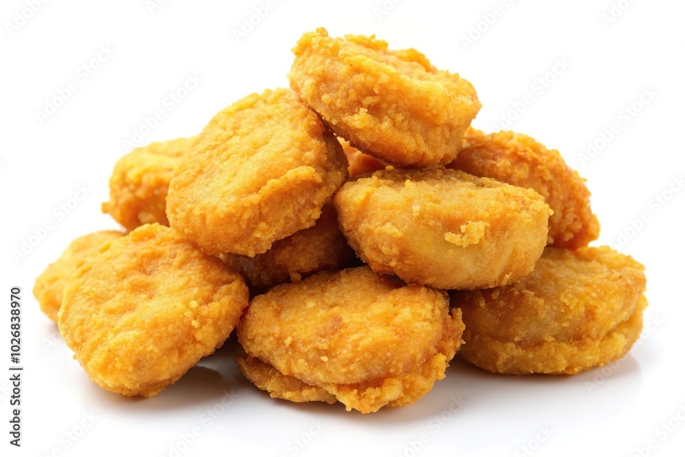 Crispy chicken nuggets on white background Crispy chicken nuggets on white background