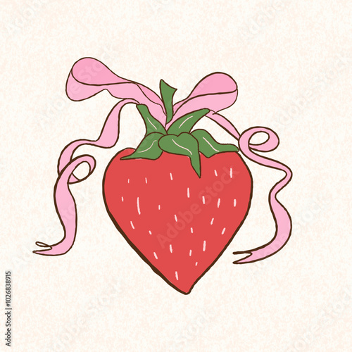 strawberry with bow coquette clipart, cute, y2k, coquette aesthetic, bows clipart, Bows Coquette, pink ribbon, Pink Coquette Ribbon Clipart Gift bow clipart Fashion Decoration valentine