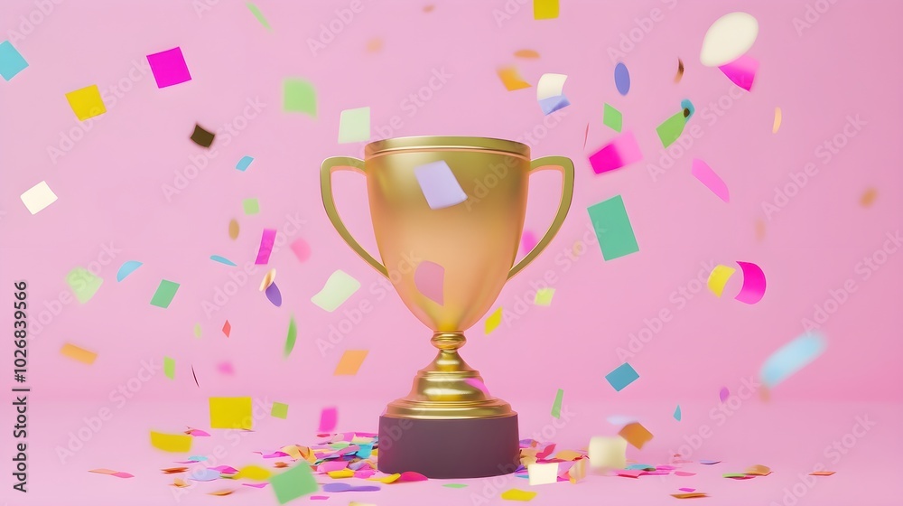Playful 3D Rendering of a Gold Trophy with Confetti Playful 3D Rendering of a Gold Trophy with Confetti