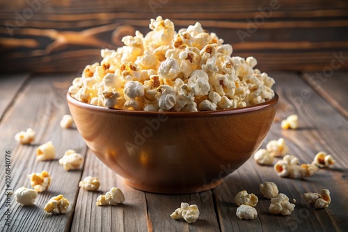 Crunchy popcorn background with freshly popped kernels photo