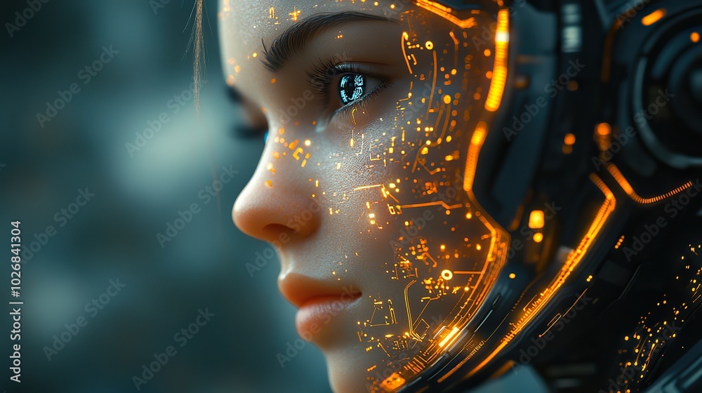 A humanoid female AI cyborg is depicted with vibrant neural networks and futuristic elements, highlighting artificial intelligence themes. A humanoid female AI cyborg is depicted with vibrant neural networks and futuristic elements, highlighting artificial intelligence themes.