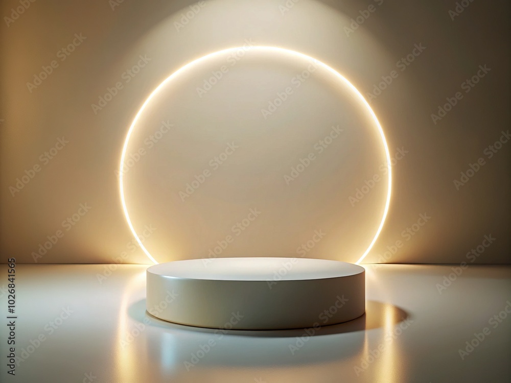 Surreal 3D Cylinder Podium in Minimalist Room with Circle Light for Modern Art and Design Concepts Surreal 3D Cylinder Podium in Minimalist Room with Circle Light for Modern Art and Design Concepts