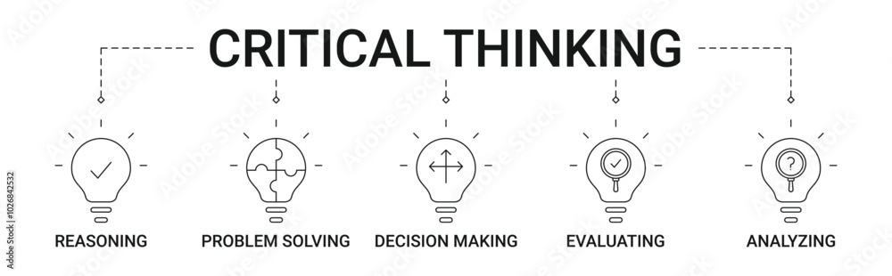 Critical Thinking banner with reasoning, problem solving, decision making, evaluating, and analyzing icon concept vector illustration Critical Thinking banner with reasoning, problem solving, decision making, evaluating, and analyzing icon concept vector illustration