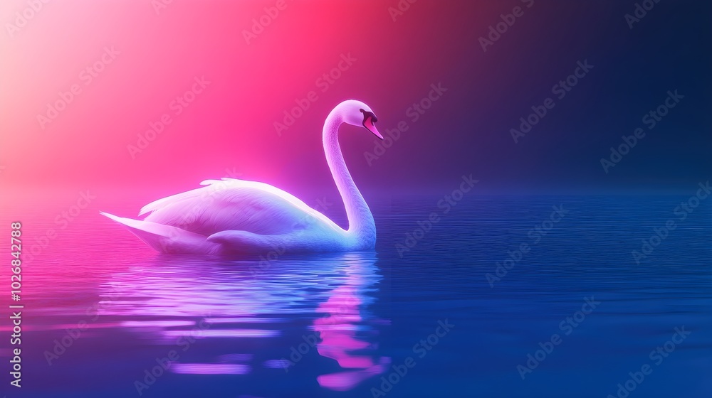 Fototapeta premium Neon Swan in Serene Water Landscape
