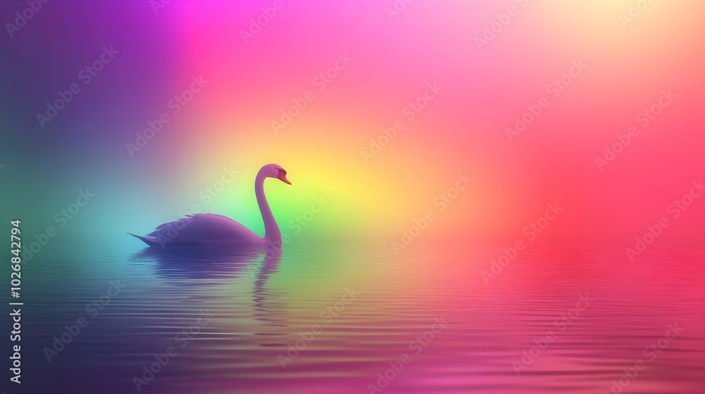 Fototapeta premium Enchanting Swan in Neon Gradient Ambiance