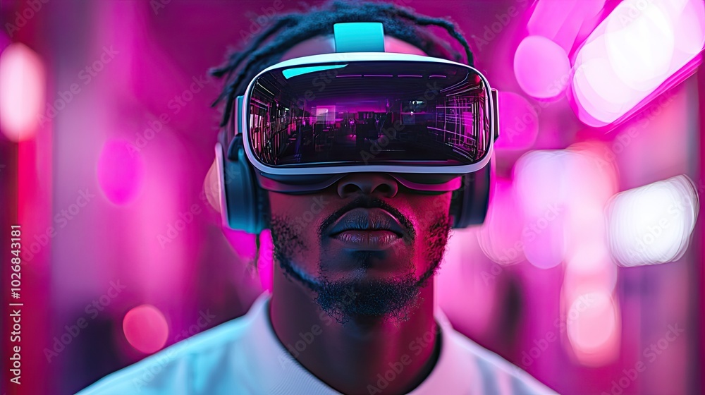 A man using VR goggles, living a futuristic lifestyle with cloud computing and metaverse technology. A man using VR goggles, living a futuristic lifestyle with cloud computing and metaverse technology.