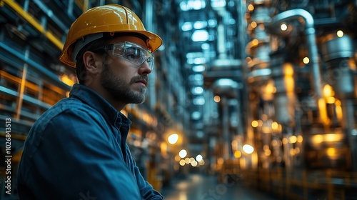 A mechanical engineer drafting blueprints for a complex industrial technology project with a 3D backdrop.