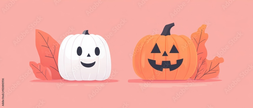 Halloween pumpkins with playful expressions on a pastel background. Halloween pumpkins with playful expressions on a pastel background.