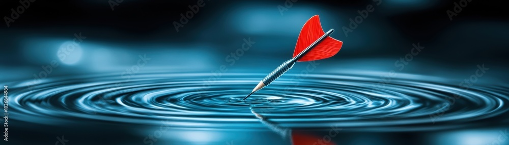 Red dart piercing through rippling blue water.