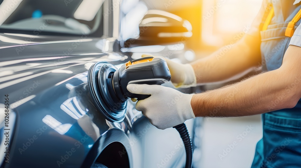 Skilled Hands Holding an Orbital Polisher Close Up Skilled Hands Holding an Orbital Polisher Close Up