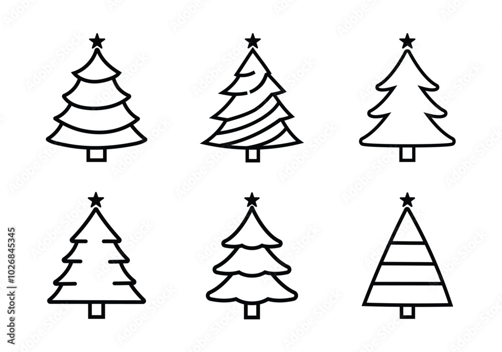 Fototapeta premium Vector Hand Drawn Christmas Trees Icon Set