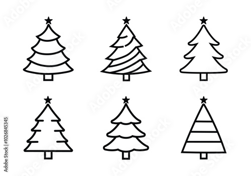 Vector Hand Drawn Christmas Trees Icon Set