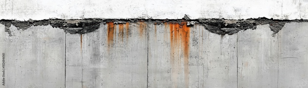 A concrete wall with visible rust and decay details, isolated on white background. A concrete wall with visible rust and decay details, isolated on white background.