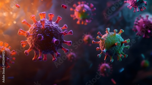 Highly Detailed 3D Render of Viruses and Bacteria