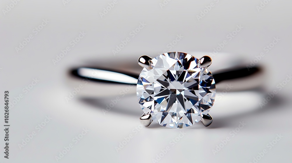 Diamond solitaire, classic jewelry design, clean and modern, isolated on white background