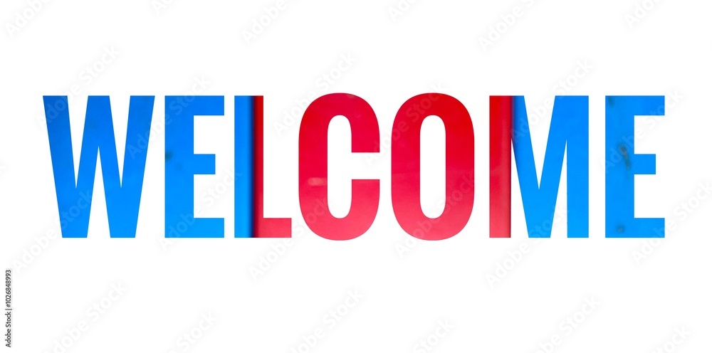 Welcome text on white background. Welcome text banner, poster, sticker, template. Colorful bold lettering welcome 