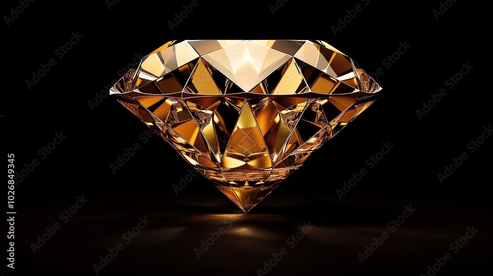 Precious diamond icon, metallic accents, flat design illustration